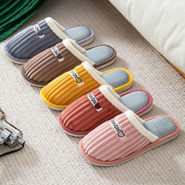 

slippers winter warm fur couple shoes anti-skid platform soft plush slides indoor home closed toe footwear women cotton, Black