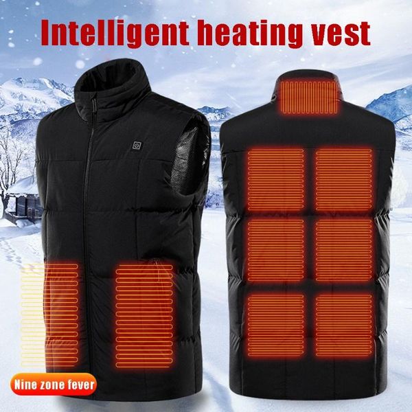 

men's vests 9 areas winter self heated vest men jacket women usb electric control warm heating outdoor hiking camping clothes, Black;white