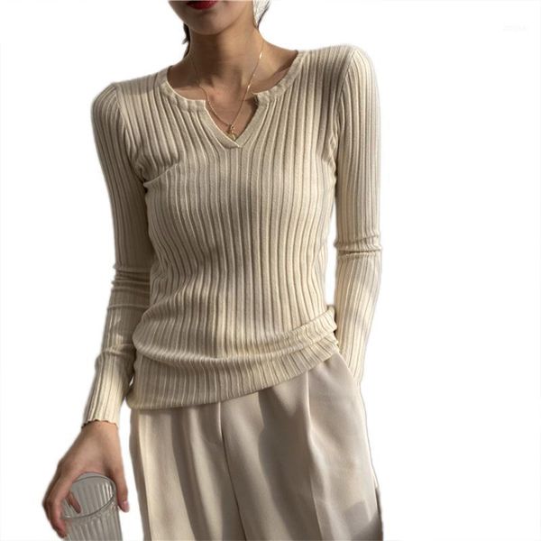 

women knitted sweaters chic fashion v-neck slim full sleeve stretch female pullover jumpers autumn women's, White;black