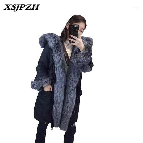 

women's down & parkas xsjpzh 2021 winter jacket fashion luxury detachable fur leather grass coat white duck 90% outer sh1811, Black
