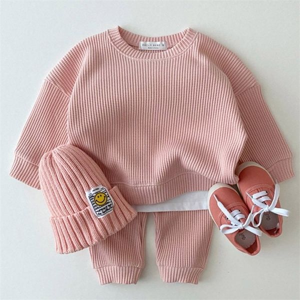 

spring 2 pcs baby toddler boy girl clothes solid sets for long sleeve born s set child casual clothing suit 220212, White