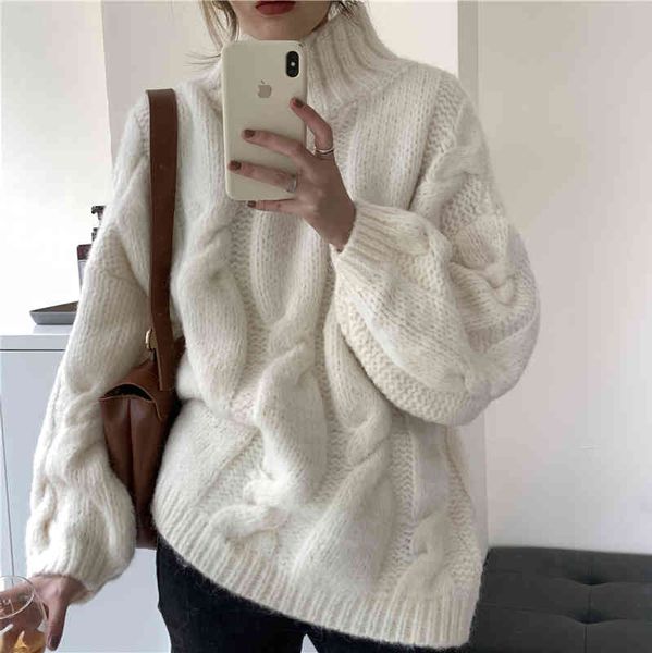 

sweaters retro solid turtleneck warm elegant chic loose casual women knitwear pullover knitted sweater, White;black