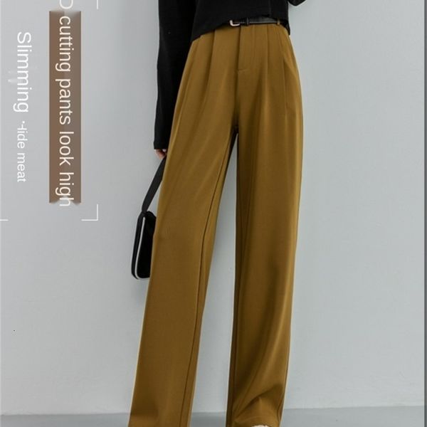 

women's pants & capris 3 colors olive green office spring and autumn wide leg high waist drape black straight loose suit women mo, Black;white