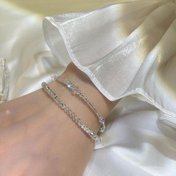 

beaded, strands 2021 cute crystal bead bracelets for women light iuxury beaded bangles fashion summer gifts jewelry, Black