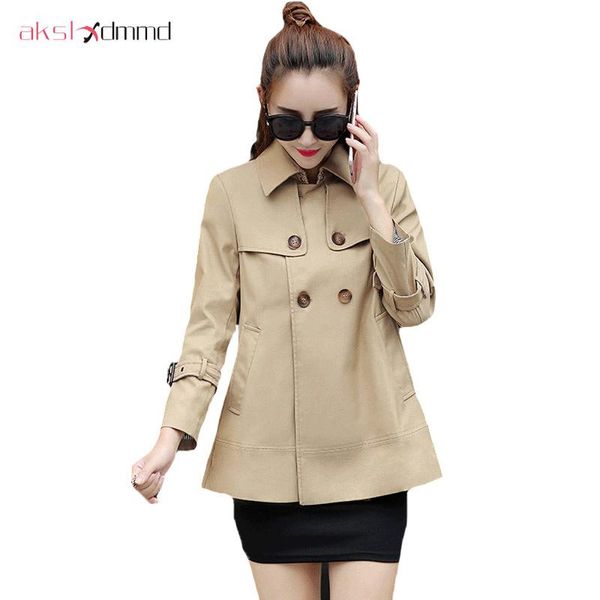 

women's trench coats moyan2021 fashion women slim cotton casual short khaki coat with double breasted overcoat yr146, Tan;black