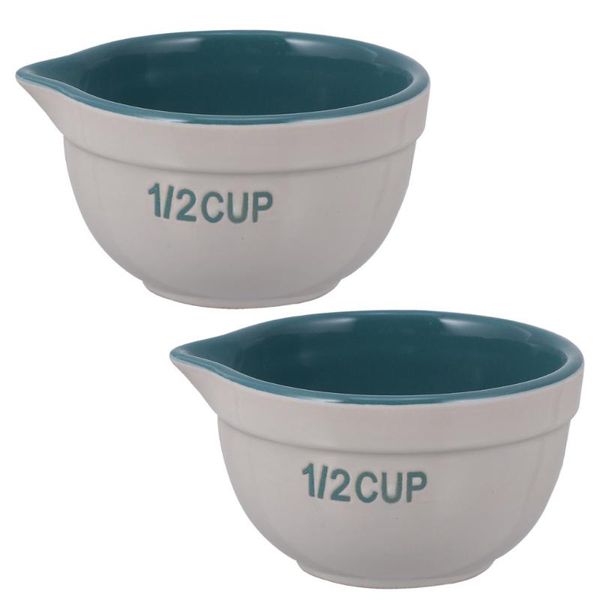 

2pcs kitchen measure cups ceramic baking bowls dessert (assorted color)
