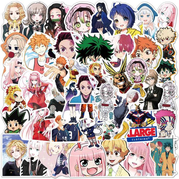 

10/30/50/100pcs mix cartoon anime jujutsu kaisen demon slayer stickers skateboard lapphone motorcycle decals kid sticker toy 1025