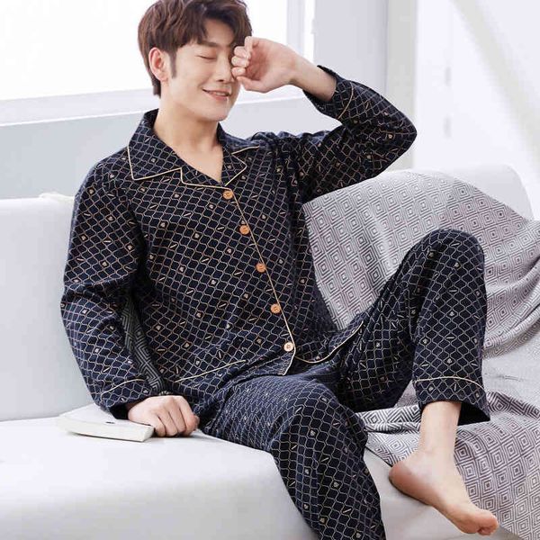 

plus size l-4xl set autumn 100% cotton pajamas turn-down collar male sleepwear pijamas men, Black;brown