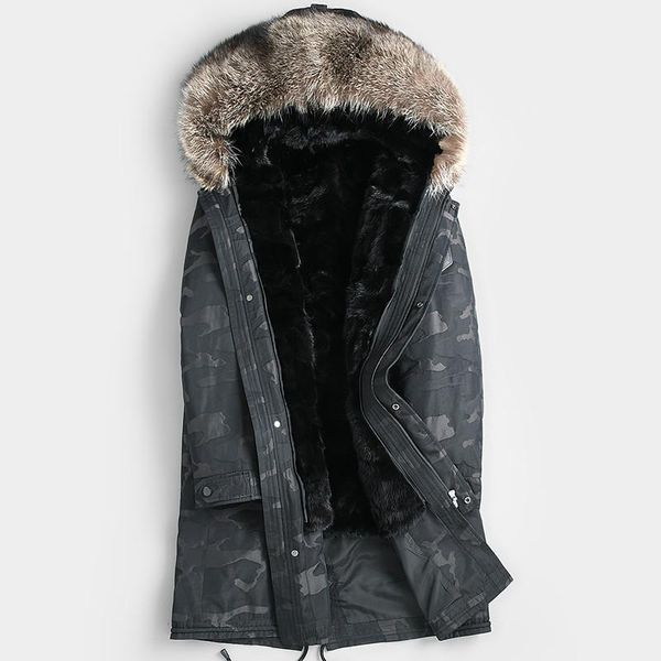 

men's leather & faux real fur coat natural mink liner raccoon collar parka jacket men warm parkas plus size mcn1820 yy610, Black
