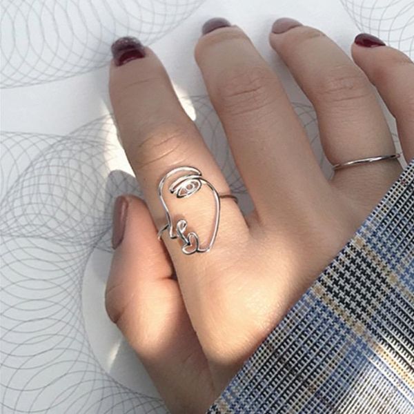 

wedding rings bohemian ethnic 925 sterling silver human face for women bridal vintage finger christmas gifts, Slivery;golden