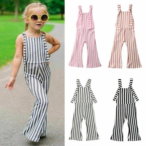 

jumpsuits 6m-5years kid baby girl stripe bell-bottom pants sleeveless toddler overalls back cross jumpsuit, Blue