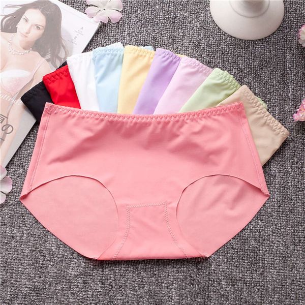 

oversized ice silk traceless middle waist briefs color straight, Black;pink