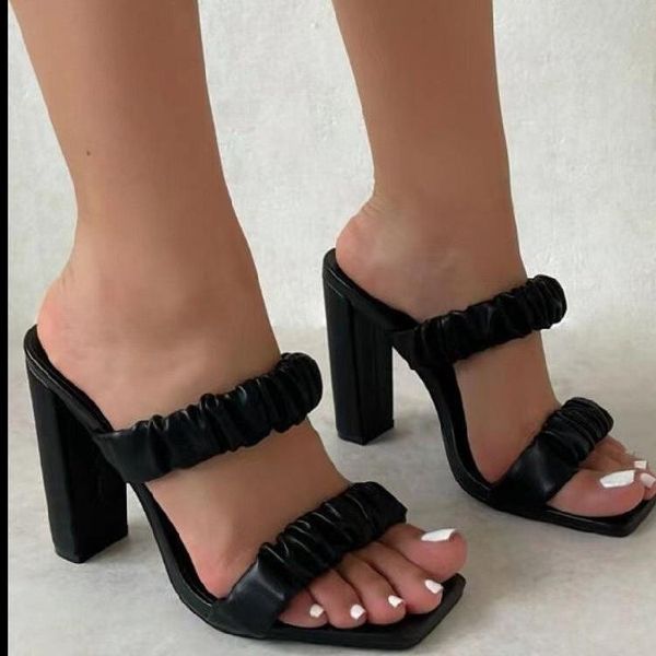 

sandals plus size 35-43 women 10cm high heels shoes summer 2021 fashion desiger slippers party wedding pumps mujer, Black