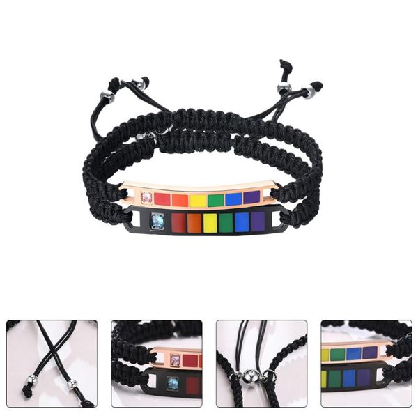 

charm bracelets 1 pair titanium steel nylon weaving wrist ropes rainbow decors, Golden;silver