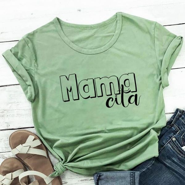 

women's t-shirt mamacita spanish 100%cotton print women tshirt momlife funny summer casual t shirt gift for mom birthday shirts, White