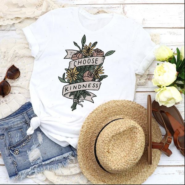 

women t shirts graphic vintage kind flower floral cute casual 90s girl lady tees print shirt clothing female womens, White