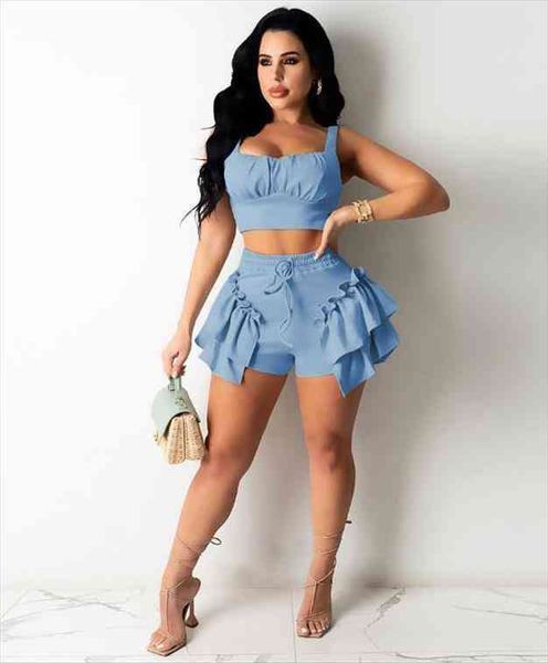 

ruffles shorts and womens tracksuits crop summer 2 piece sets fashion club vacation outfits wholesale items, Gray
