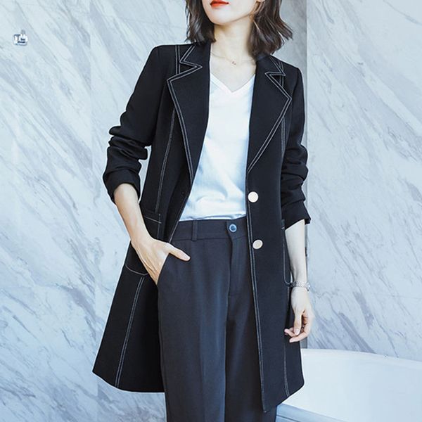 

women's suits & blazers loose suit jacket women plus size professional medium long black casual coat spring autumn outerwear femal, White;black