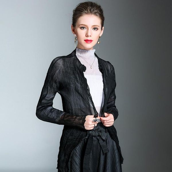 

women's jackets spring summer 2021 fashionable sun proof cardigan thin air-conditioning shirt pleated top, Black;brown