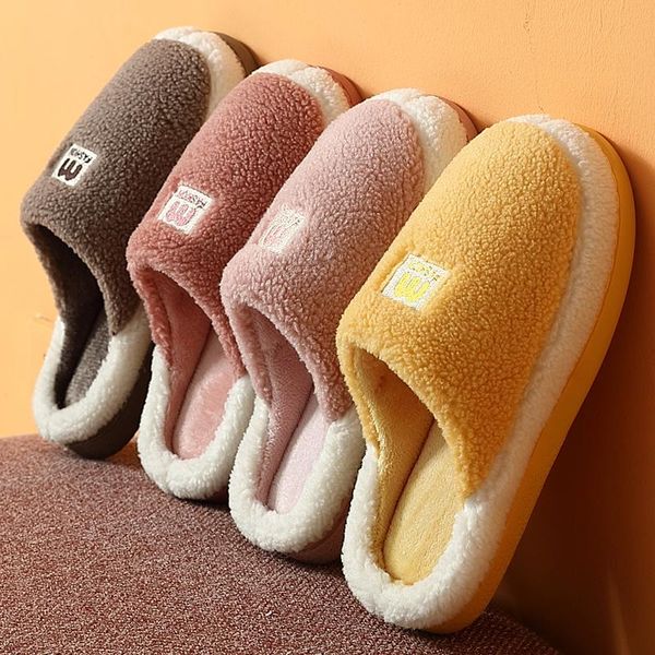 

slippers winter warm flock fur furry plush for women soft sole shoes men ladies couples comfort home indoor bedroom slides, Black