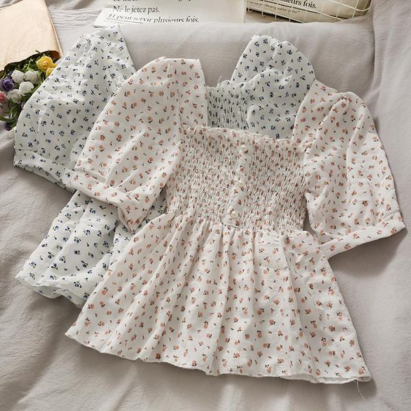 

women's blouses & shirts women fashion outdoor casual flower short sleeves pleated blouse ladies ol sweet girls student elegant daily b, White
