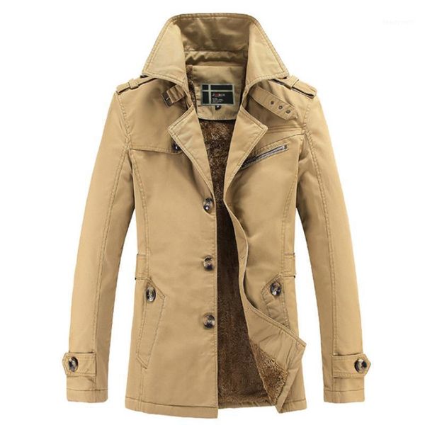 

casual trench coat men autumn winter fleece long windbreaker jacket fashion single breasted warm male outwear 5xl men's coats, Tan;black