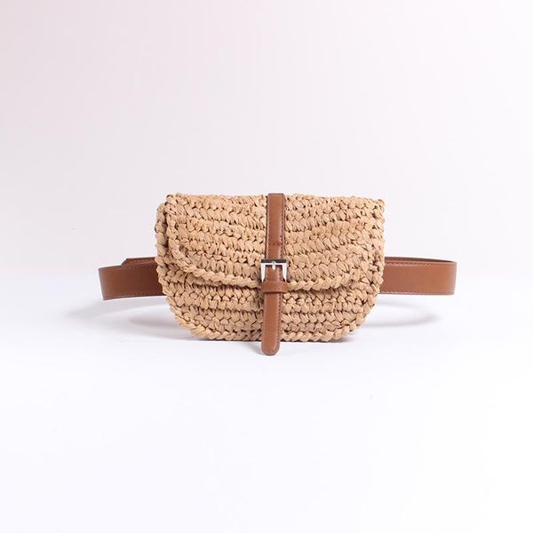 

waist bags caker brand women half circle straw fanny summer pack money purse khaki beach