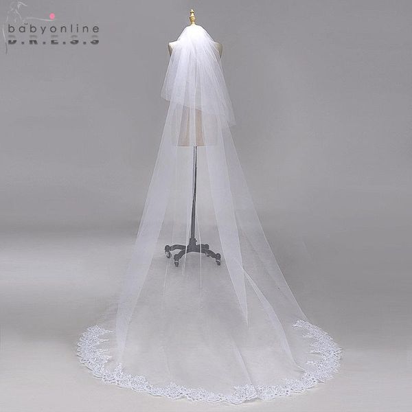 

bridal veils voile mariage 3m lace edge chapel long wedding veil with comb tulle accessories veu de noiva, Black
