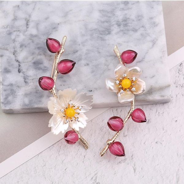 

pins, brooches vanssey vintage ethnic branch flower sakura natural baroque pearl handmade glass brass brooch pin accessories for women 2021, Gray