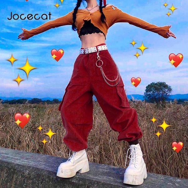 

women's pants & capris jocecat corduroy women's cargo pants with big pockets casual baggy joggers female streetwear high waist hi, Black;white