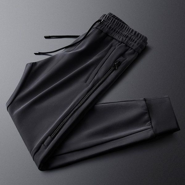 

men's pants grey personalized side long zipper fashion casual sports autumn soft knitted sweatpants, Black