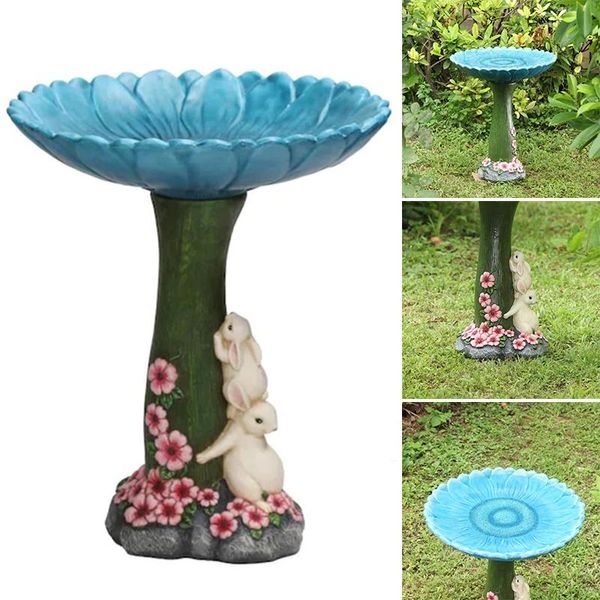 

garden decorations resin standing blue sunflower and statue outdoor birdfeeder decoration cute ornament for