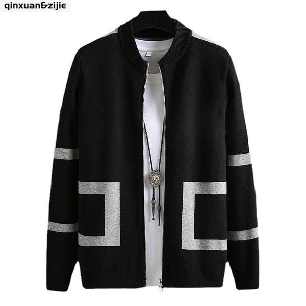 

men's sweaters casual sweater korean fashion cardigan geometric splicing sueter hombre roupa de inverno herren pullover 2021, White;black
