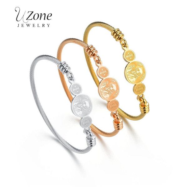 

uzone design san benito bracelet gold stainless steel religious cross medal bangles for women fashion jewelry gift pulsera bangle, Black