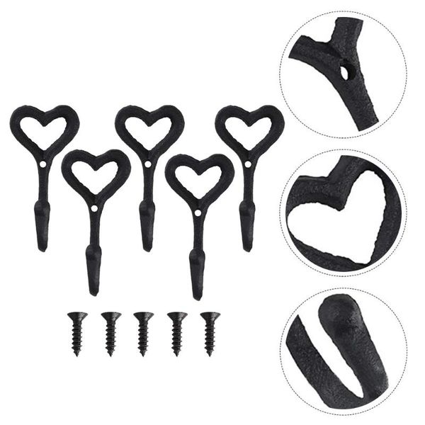 

hooks & rails 5pcs heart decorative wall cast iron coat