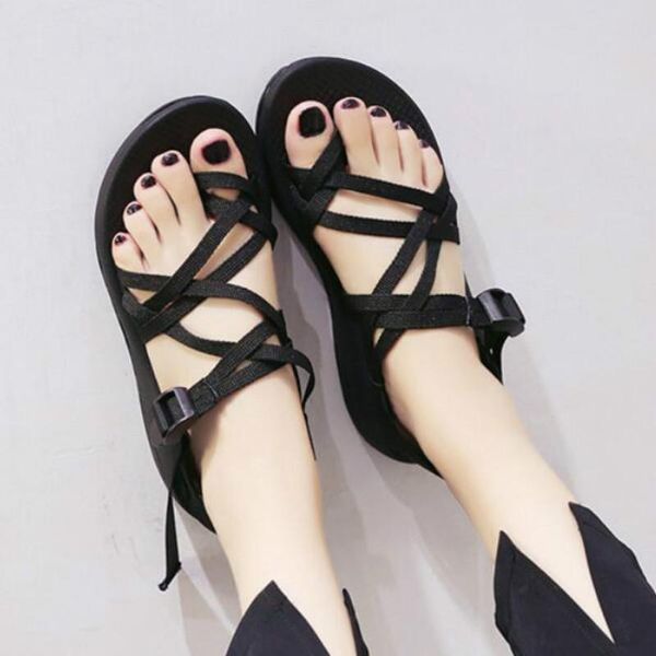 

plus size summer women sandals beach clip toe knot wedges back strap platform female fashion genometric footwear, Black