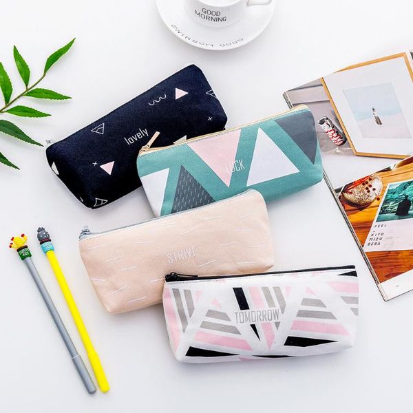 

pencil bags simple canvas case cute geometric big capacity pencilcase pen bag box stationery pouch school supplies