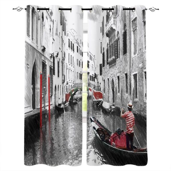 

curtain & drapes multi-size venice boat building lake window curtains polyester fabric living room home decor