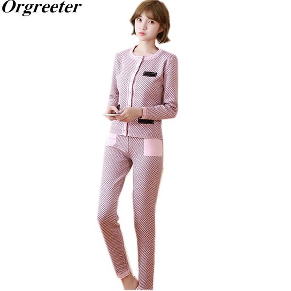 

women's two piece pants autumn winter casual clothing 2 set women fashion knitted stretch pockets plaid cardigan sweater and suits, White