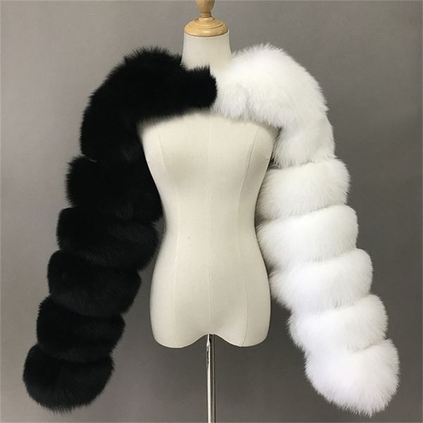 

fashion winter faux fur coat women patchwork long sleeve warm mink short jackets furry femme 211220, Black