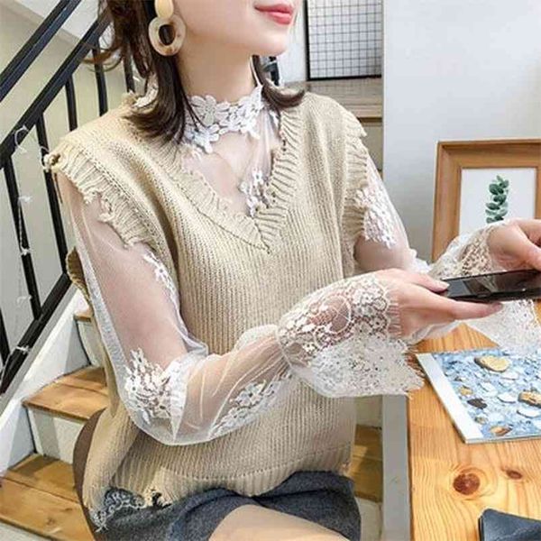 

japanese v-neck sweater vest female spring and autumn woolen jacket with sleeveless students 210427, Black;white