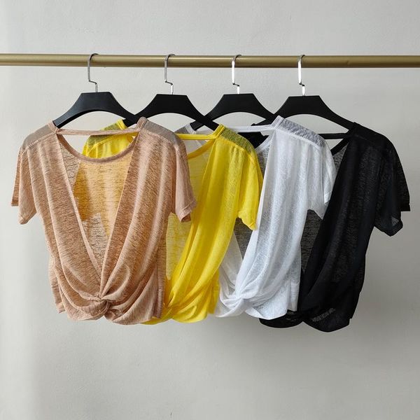 

yoga outfit 2021 summer women t-shirts loose fit gym crop workout thin soft short sleeve tees fitness blouses sports t-shirt