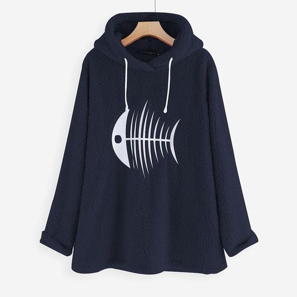

women's hoodies & sweatshirts qpfjqd winter autumn women loose fleece plus size casual pullover cute printed female faux fur outwear wa, Black