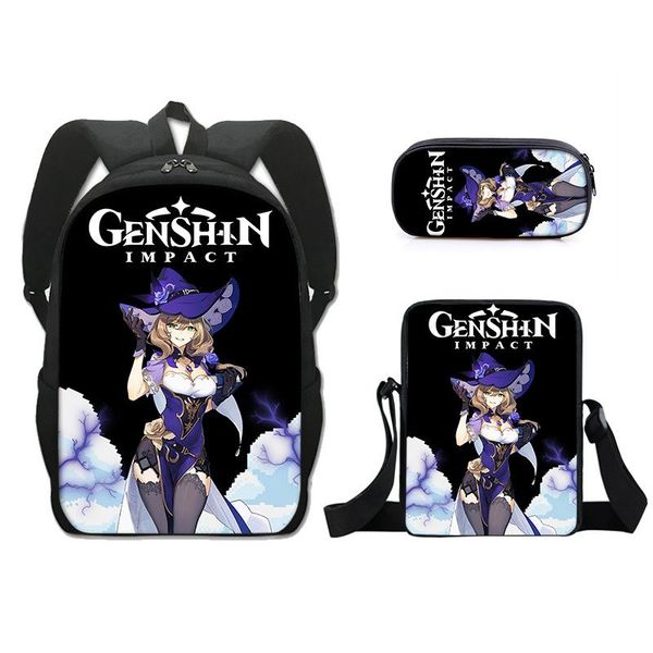 

backpack genshin impact keqing schoolbag shoulder bag pencil case set gift for kids students