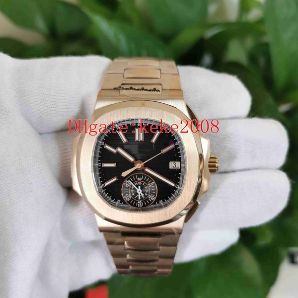 

excellent perfect watches men wristwatches bpf 40.5mm 5980 5980/1r-001 rose gold black dial chronograph cal.ch 28-520 c movement mechanical, Slivery;brown