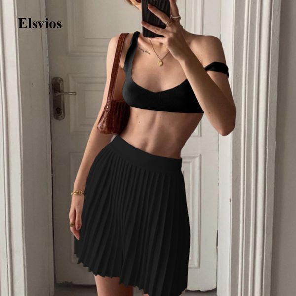 

women's tracksuits elegant ladies pleated skirt suits 2021 summer bra and knitted mini dress outfits fashion spring wome, Gray