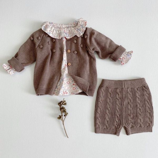 

jackets cute little ball sweater coat infant baby girl clothing sets autumn thick warm knitting cotton cardigan jacket shorts for girls, Blue;gray
