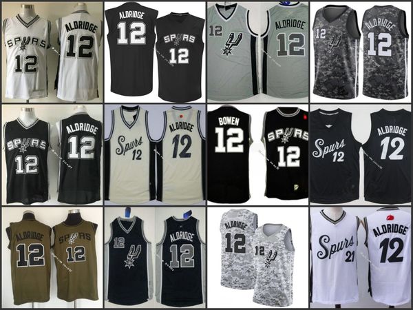 

san antonio spurs men #12 lamarcus aldridge retro basketball jersey, Black