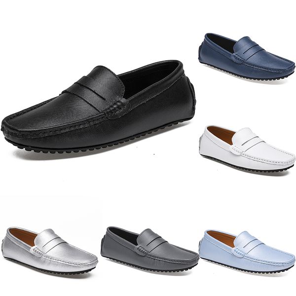 Deri Bezelye erkek Rahat Sürüş Ayakkabı Yumuşak Taban Moda Siyah Donanma Beyaz Mavi Gümüş Sarı Gri Ayakkabı Tüm Maç Tembel Cross-Sınır 38-46 Color80