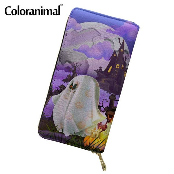 

wallets coloranimal protable girls boy clutch wallet pu leather purse with zipper halloween castle and ghost pattern holder, Red;black